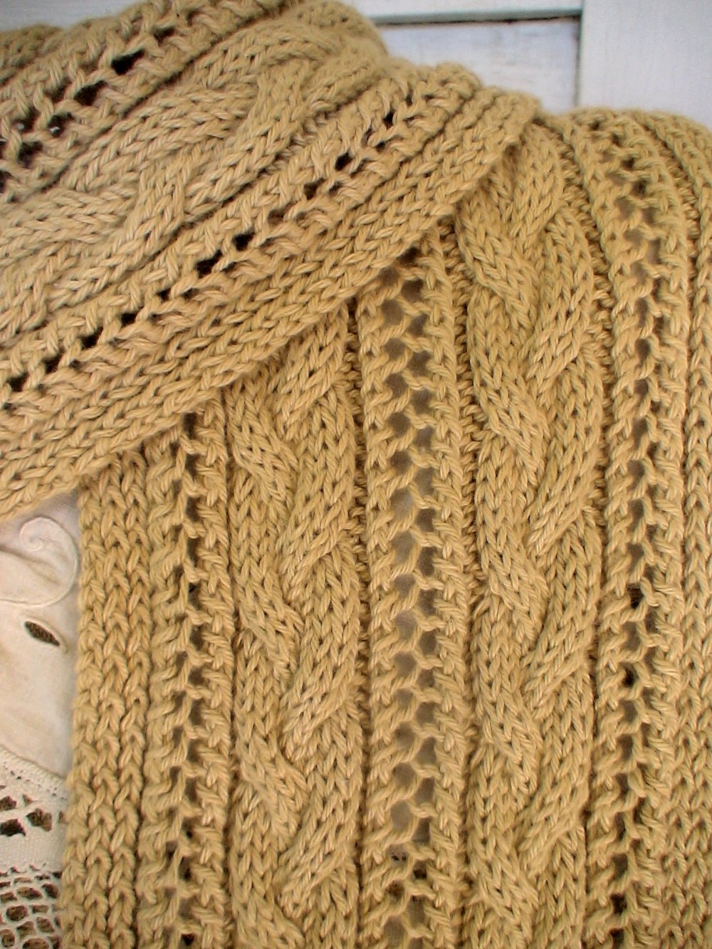 Cable And Lace Hooded Scarf